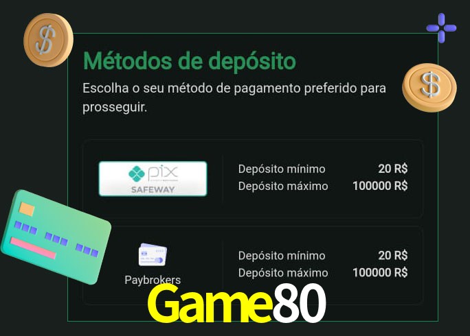 O cassino Game80 oferece uma grande variedade de métodos de pagamento